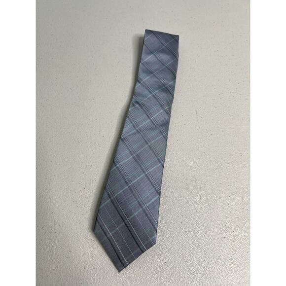 Calvin Klein Gray Plaid Pattern Silk Blend Slim Designer Tie NWT - Picture 3 of 7